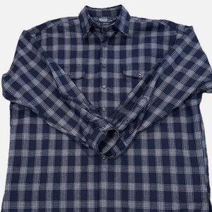 100% Wool Vtg Polo Ralph Lauren Hulton Shirt Mens XL Navy Gray Checkered